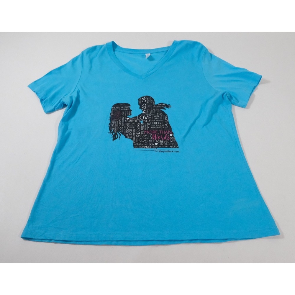 Bella Canvas T-Shirt‎ Womens L Blue Shayla Black More Than Words Graphic V-Neck